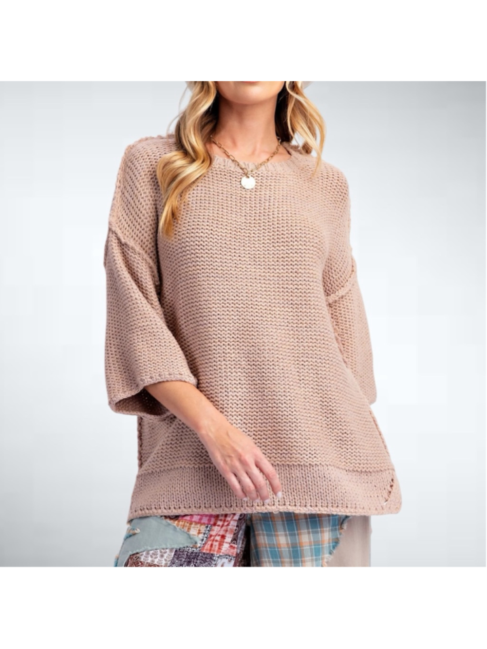 Easel Dolman Sleeve Knitted Boxy Sweater Top Mocha Size S